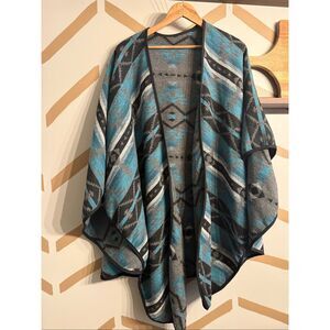 Mini Tipi Multicolor Tundra Indigenous Design Reversible Wrap Shawl One Size